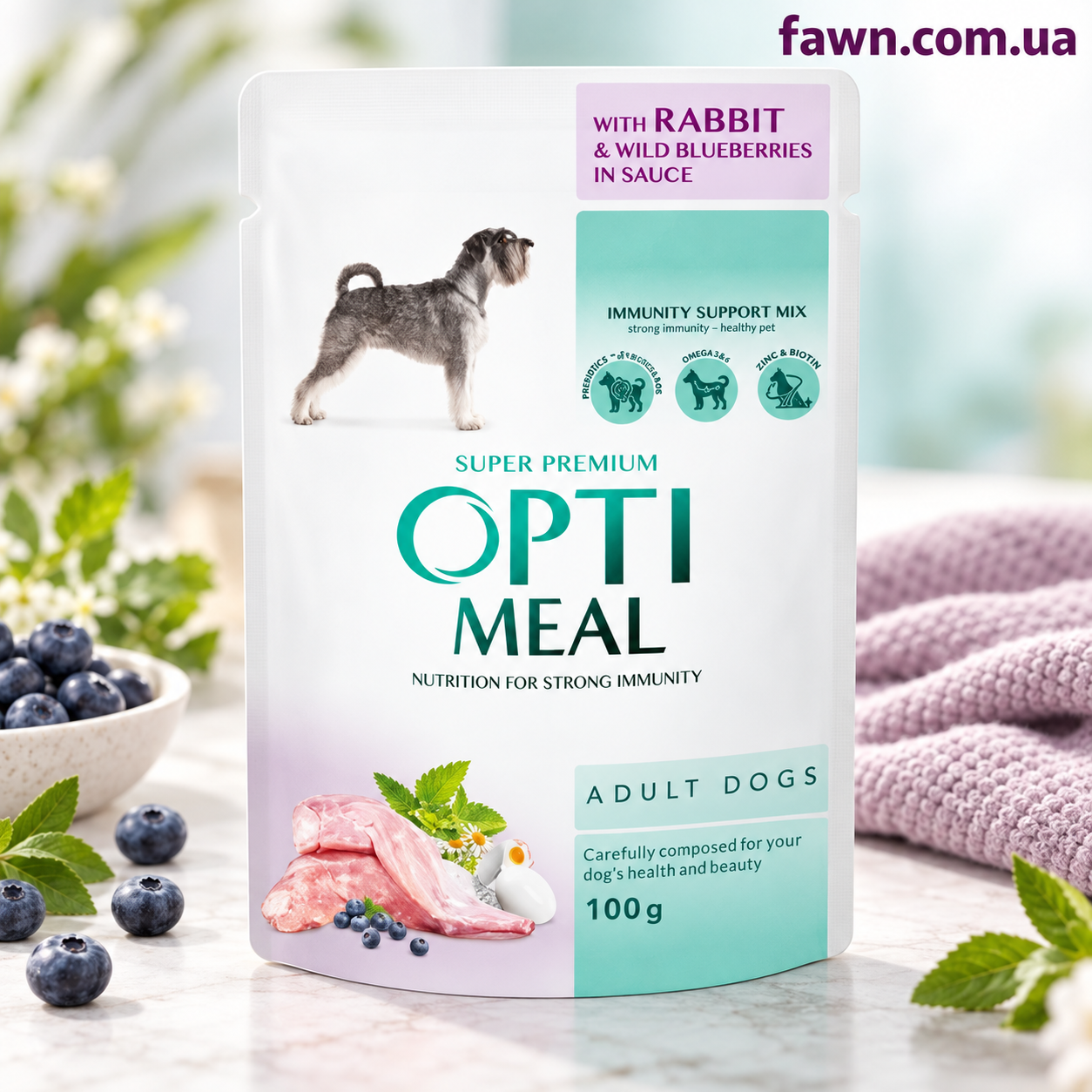 Вологий корм для дорослих собак Optimeal Adult Dogs Rabbit & Wild Blueberries з кроликом та чорницею в соусі 100 г, фото 1