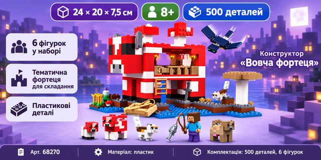 Конструктор «Вовча фортеця», 500 деталей, 6 фігурок My World 68270, 8+