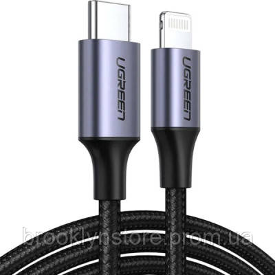 Дата кабель USB-C to Lightning 1.0m 3A 60W US304 black Ugreen 60759 brooklyn - фото 1 - id-p3212100910