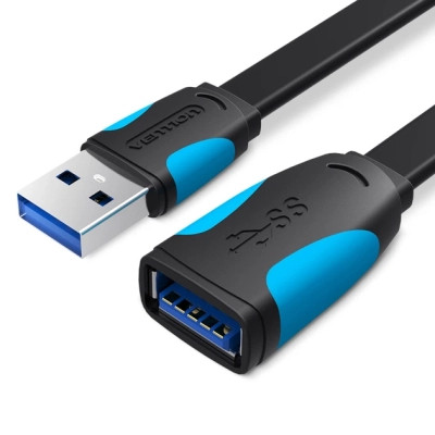 Дата кабель USB 3.0 AM/AF 2.0m flat black Vention (VAS-A13-B200) PTR, фото 1