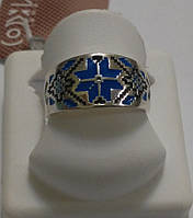 Серебряное кольцо с синей эмалью Вышиванка