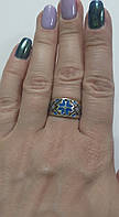 Кольцо серебряное с синей эмалью Вышиванка