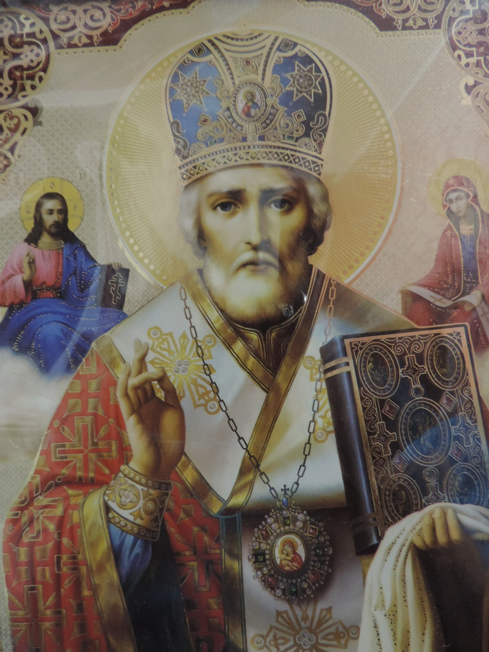 Икона в рамке - "Святой Николай Мирликийский Чудотворец". Размер 28 х 24 см. - фото 5 - id-p166716261