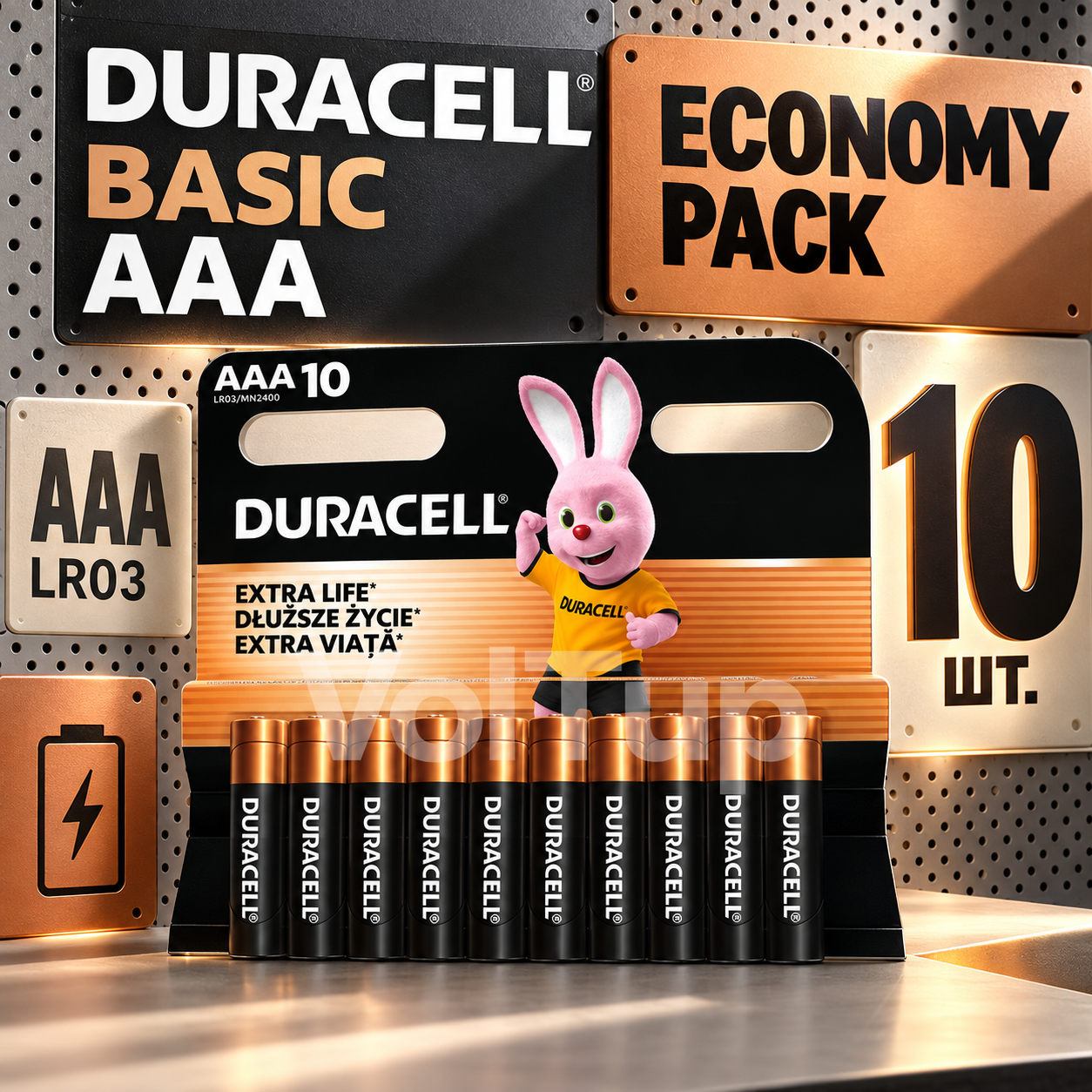 DURACELL AAA Basic Alkaline LR03 10 шт, батарейки 1,5 В Economy Pack с защитой от протекания, фото 1