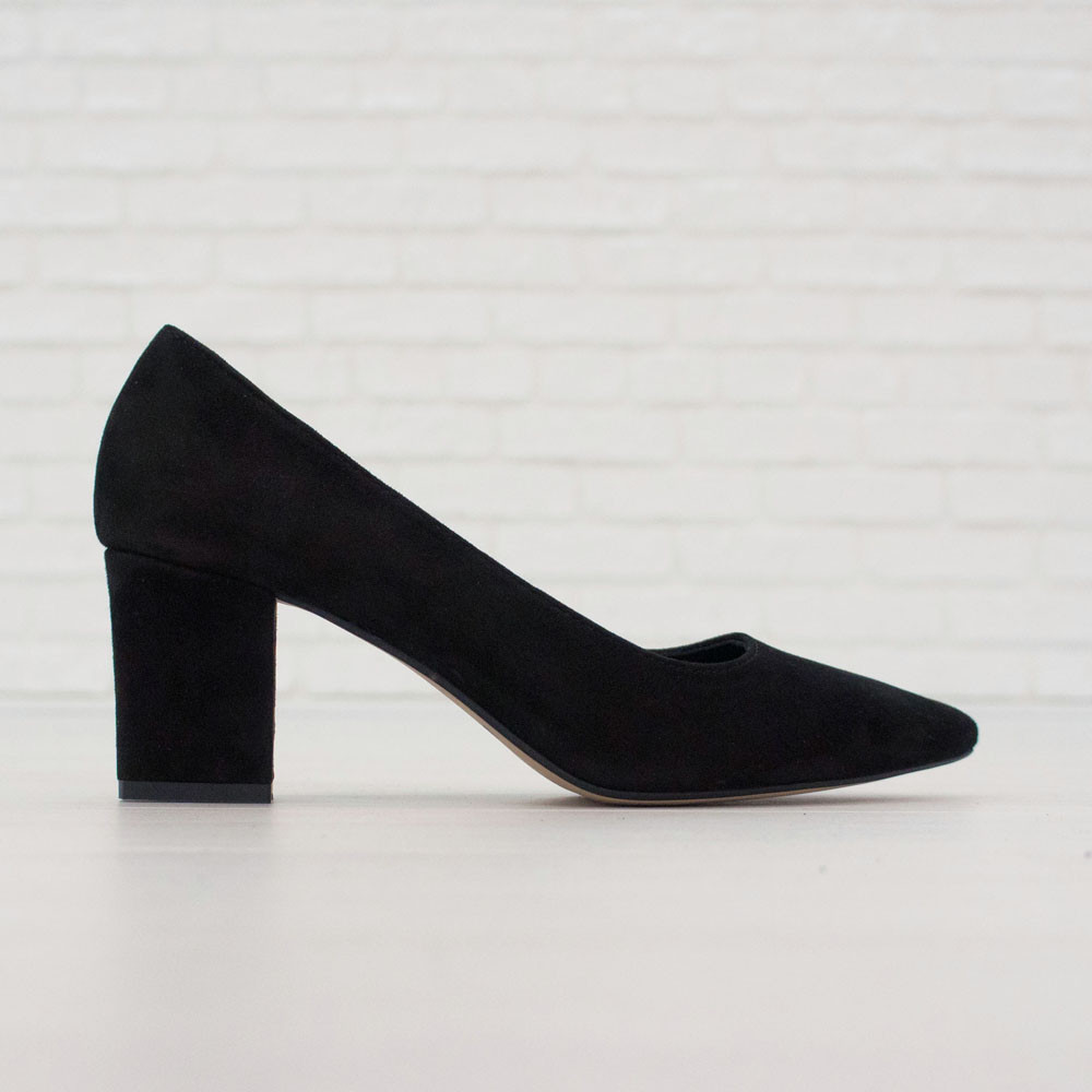 Замшеві туфлі човники жіночі 36 розмір Woman's heel чорні з загостреним носком на каблуці