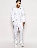 Білосніжний лляний костюм весільний. Білосніжна сорочка та штани та піджак із натурального льону, фото 7