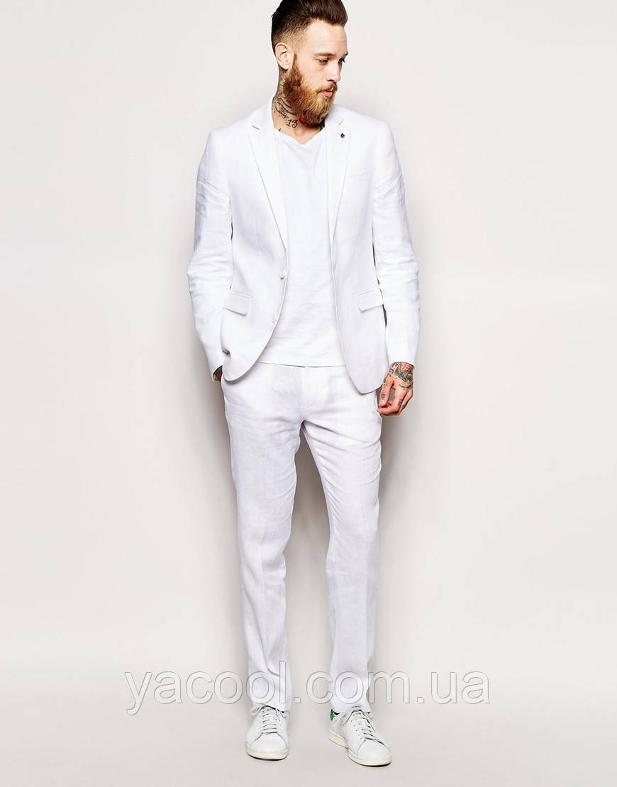 Белый льняной мужской костюм. Свадебный льняной костюм. Синий, черный, белый, бежевый - фото 1 - id-p527902398