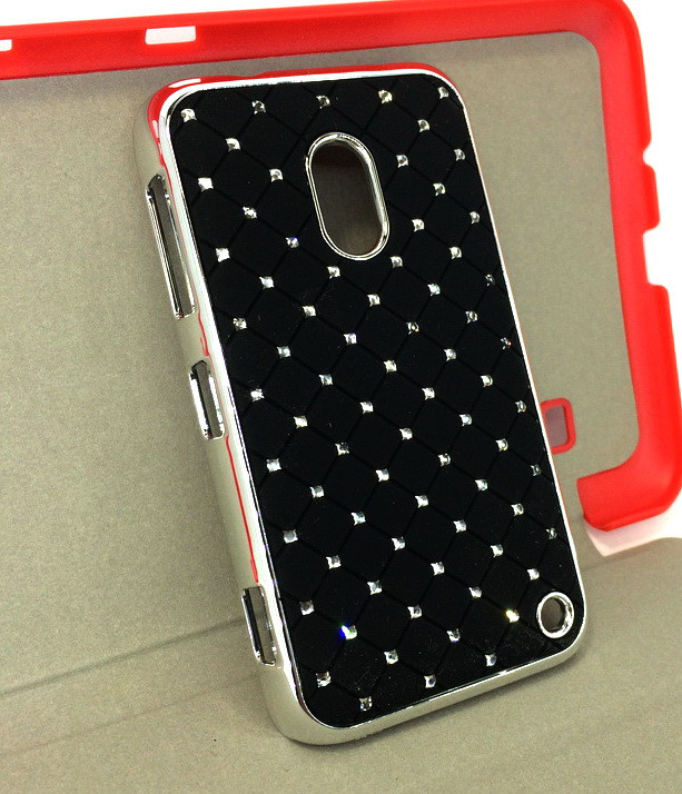 Чохол для Nokia Lumia 620 накладка на бампер Камені протиударний чорний зі стразами