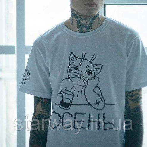 Біла футболка з чорним принтом юность осень, фото 1