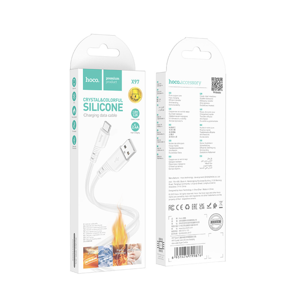 Data Cable Hoco X97 Crystal color silicone Type-C 1m, фото 1