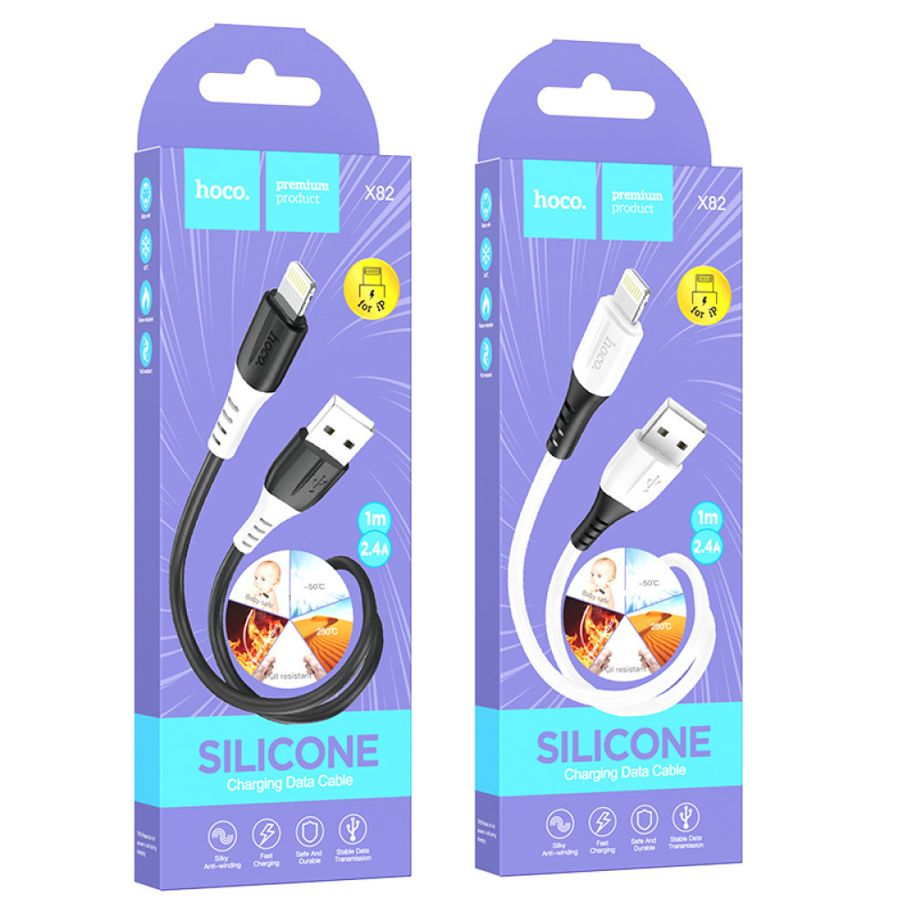 Data Cable Hoco Silicone Lightning 2.4A 1m, фото 1