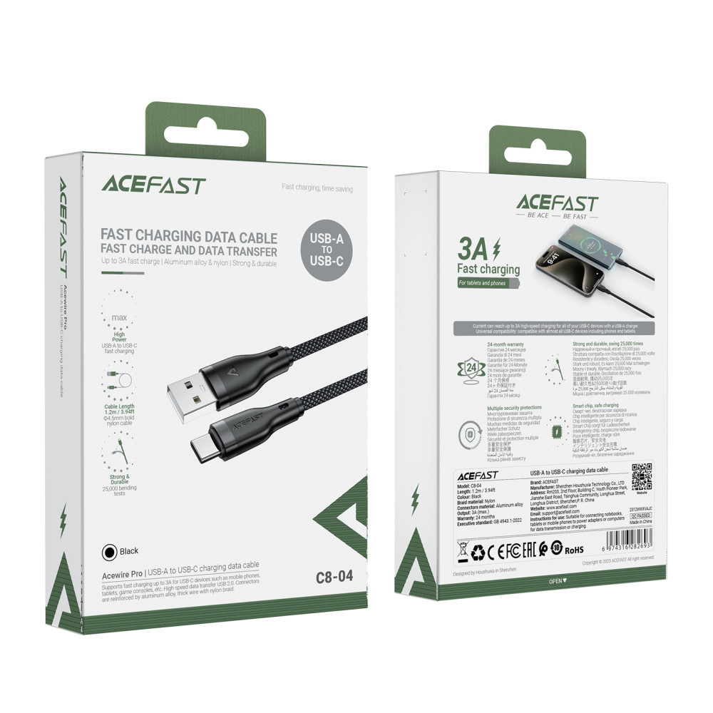 Data Cable AceFast Type-C 3A 1.2m, фото 1