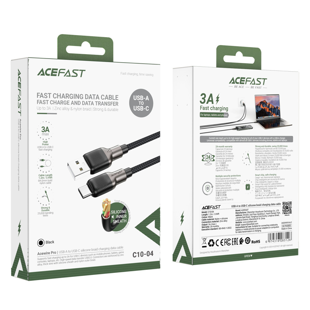Data Cable AceFast Type-C 3A 1.2m, фото 1