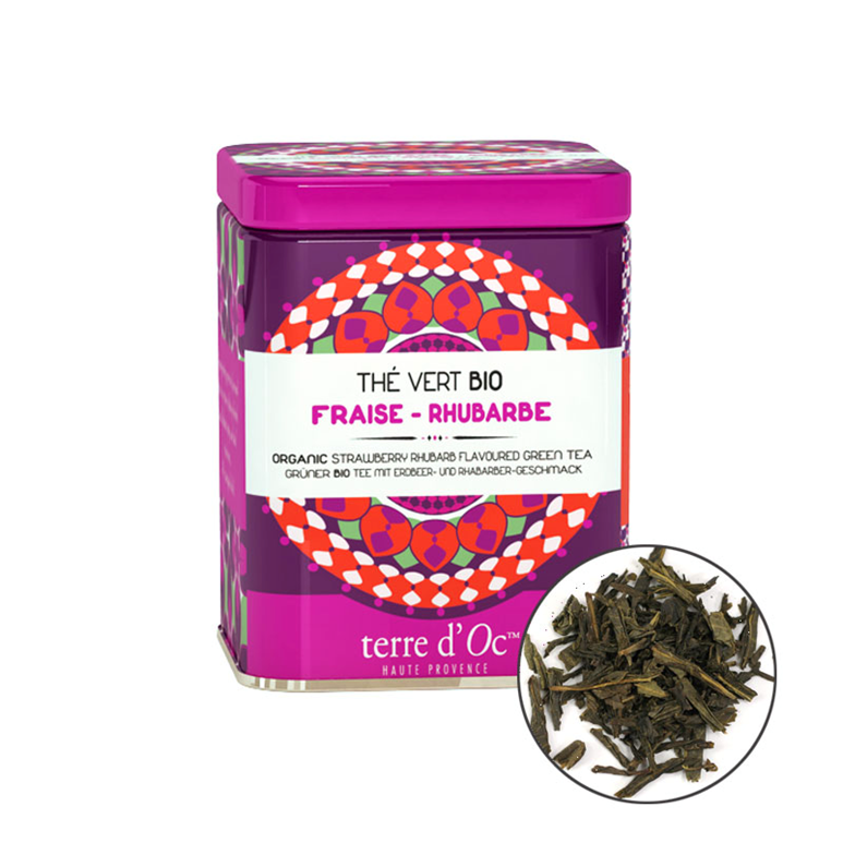 Органічний зелений чай з ароматом полуниці і ревеню,100г , Terre d'oc