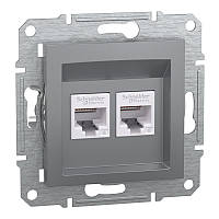 Розетка компьютерная двойная 2×RJ45 UTP Cat 6 без рамки Schneider Electric Asfora, сталь