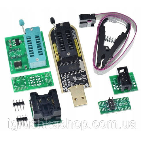 USB програматор для мікросхем EEPROM Flash з адаптерами та кліпсою для прошивки 24 25 8 пін 16 пін 32 пін 48 пін, фото 1