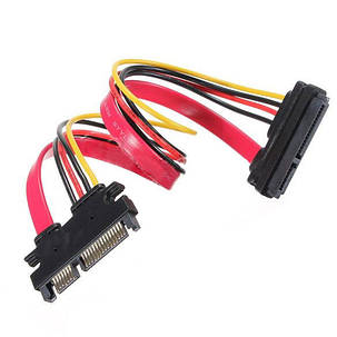Кабель SATA 2.0, 7+15pin (M) to SATA 7+15pin (F) - 10см, фото 1