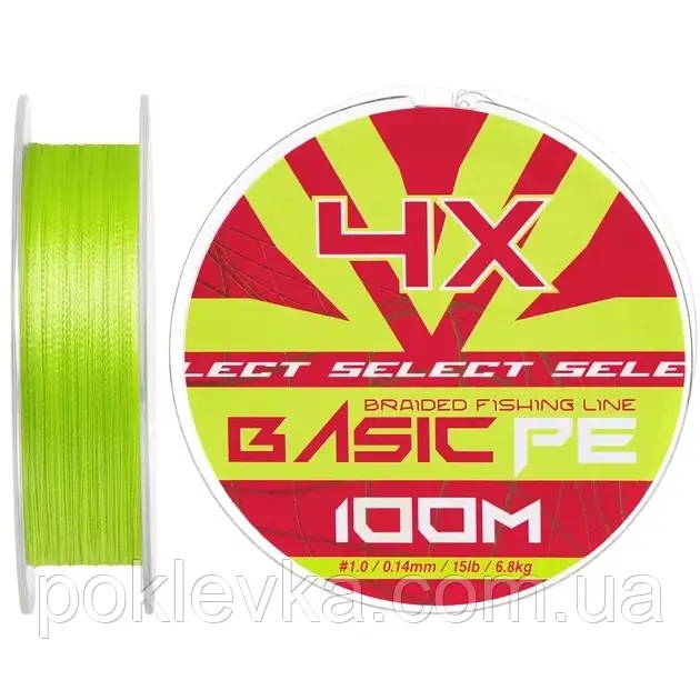 Шнур Select Basic PE Light Green 100m #1.0/0.14mm 15lb/6.8kg, фото 1