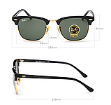 Жіночі сонцезахисні окуляри в стилі RAY BAN 3016 clubmaster black LUX, фото 9