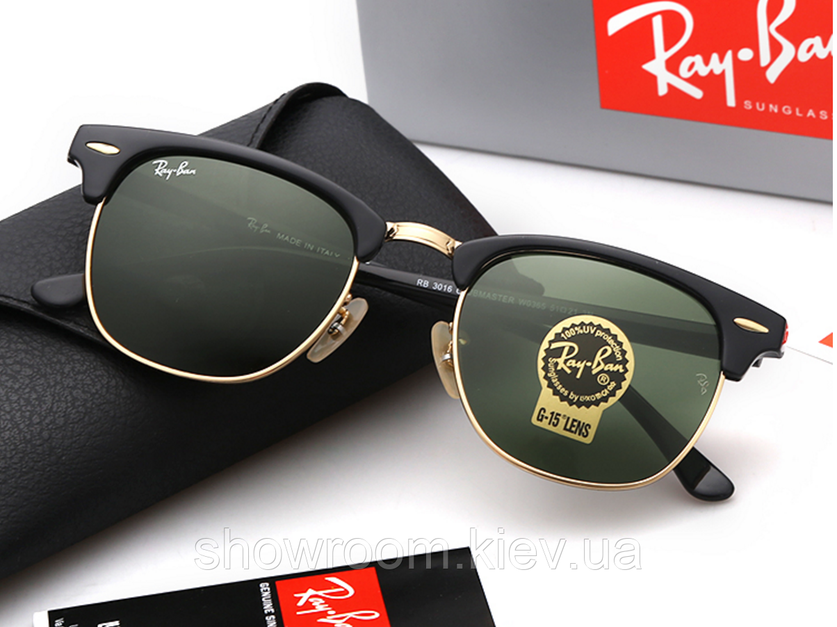 Сонцезахисні окуляри в стилі RAY BAN 3016 clubmaster black LUX