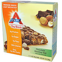 Atkins, Полуденок, Ранкова закуска / легкий сніданок, шоколадна плитка з лісовим горіхом, 5 плиток 1.4 унцій (40 г)