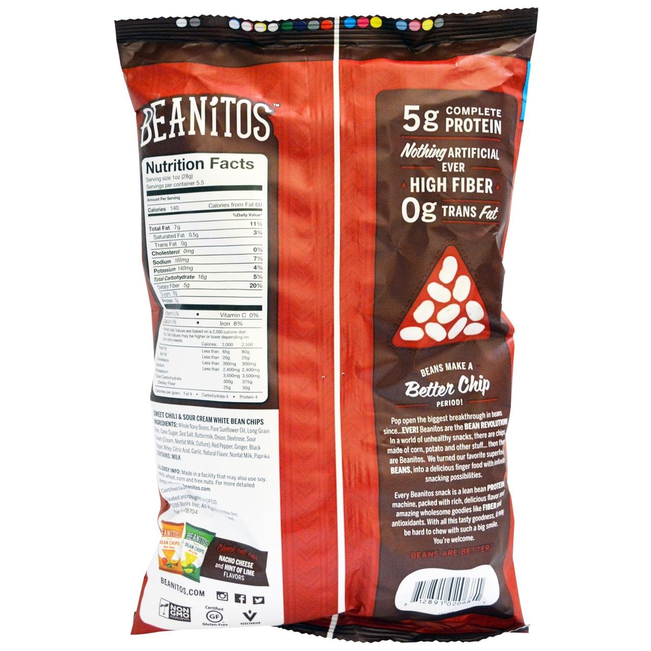 Beanitos, Чипсы из белых бобов, сладкий чили и сметана, 5,5 унции (155 г) - фото 2 - id-p528640404