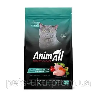 Сухой корм AnimAll для взрослых стерилизованных кошек с курицей и свежей ягненком, 12 кг