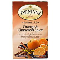 Twinings, Чай из трав, со вкусом апельсина и корицы, без кофеина, 20 отдельных пакетиков, 40 г