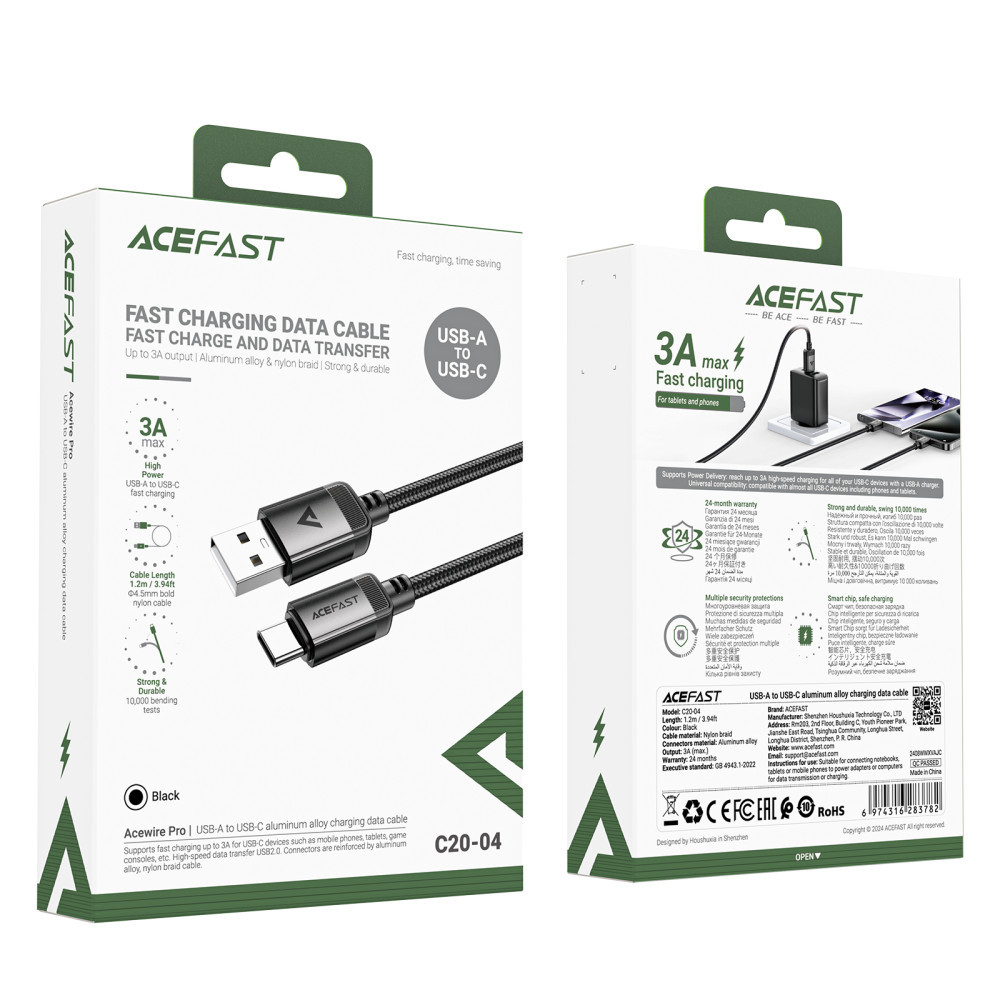 Data Cable AceFast Type-C 3A 1.2m, фото 1