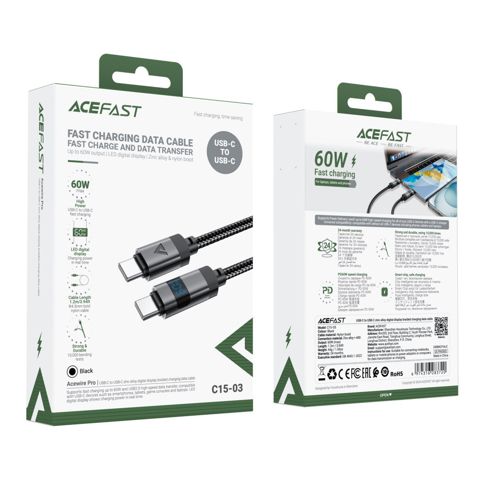 Data Cable AceFast Type-C to Type-C 1.2m, фото 1