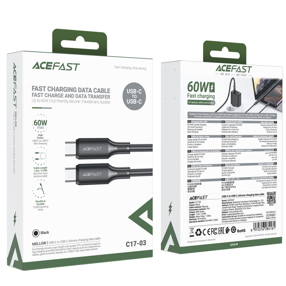 Data Cable AceFast Type-C to Type-C 1.2m, фото 1
