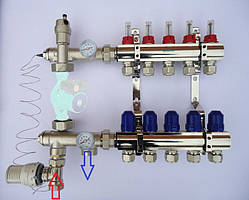Колектор Грос на 5 виходів для теплої підлоги в зборі