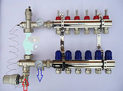 Колектор Грос на 6 виходів для теплої підлоги в зборі