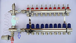 Колектор Грос на 10 виходів для теплої підлоги в зборі