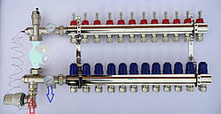 Колектор Грос на 12 виходів для теплої підлоги в зборі