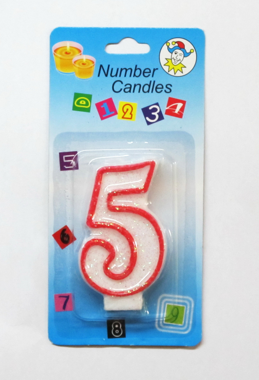 Свічка для торта цифра" Червоний контур " 5