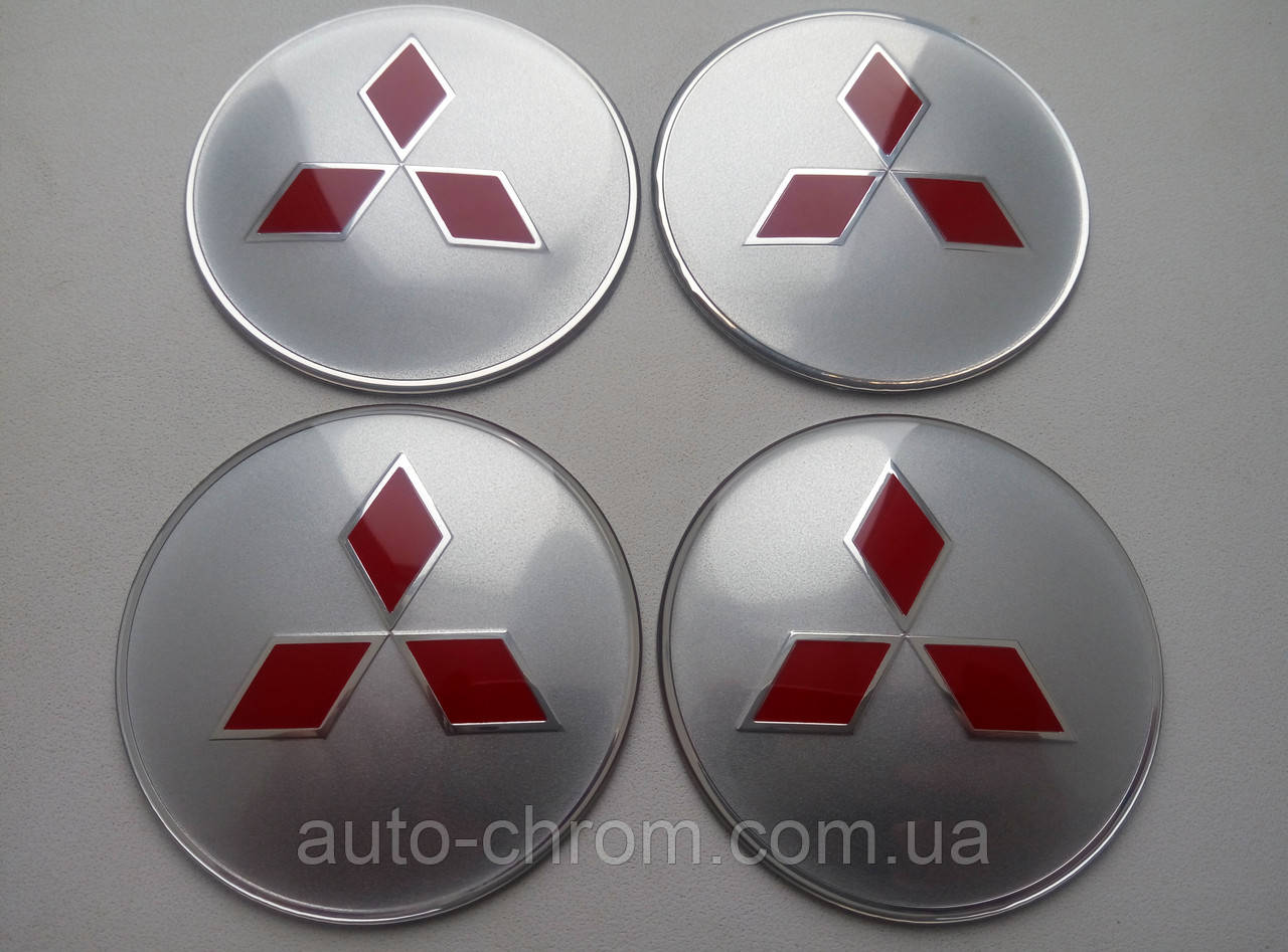 Наклейка опукла на ковпачок диска Mitsubishi 65 мм сіра