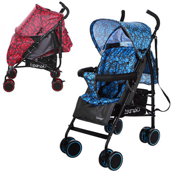 Коляска дитяча M 3430-2 прогулянкова,тростина, кут.кришка, колеса4шт.,2 різновиди синя