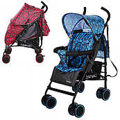 Коляска дитяча M 3430-2 прогулянкова,тростина, кут.кришка, колеса4шт.,2 різновиди синя