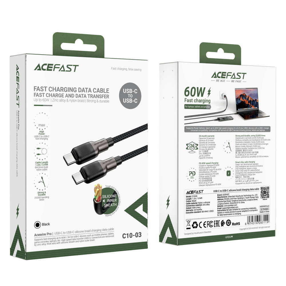 Data Cable AceFast C10-03 Type-C to Type-C 60W 1.2m, фото 1