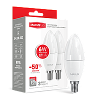 Набір LED ламп MAXUS C37 6W м'яке світло 220 V E14 (по 2 шт.) (2-LED-533) (NEW)