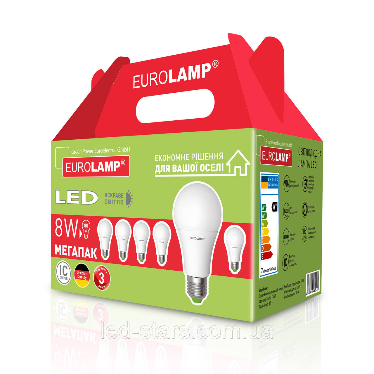Промонабір EUROLAMP LED Лампа A60 8W E27 4000K акція "6в1"