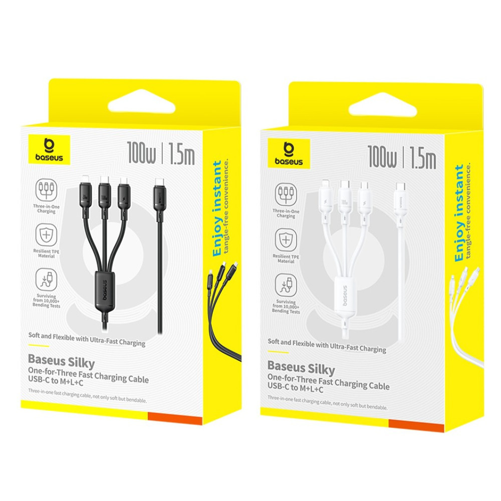 Data Cable Baseus Silky One-for-Three Type-C to Micro+Lightning+Type-C 1.5m ( ), фото 1