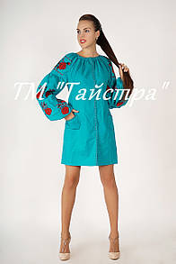 Туніка вишита бірюза плаття льон, вишиванка бохостиль, Bohemian, етно, туніка в Бохо-стилі