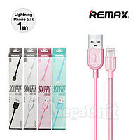 Remax RC-031i USB кабель Lightning для iPhone 5/6/7/8/X, iPad Air 1м Souffle series Белый Розовый