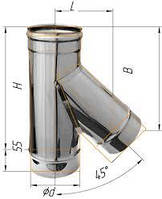 Тройник дымохода 45º, Ø 160, 0,5 мм AISI 304