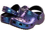 Крокси для дівчинки сабо Класик Перламутрові оригінал / Crocs Kids Classic Iridescent Clog (12644), Сині 26, фото 2