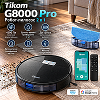 УЦІНКА Робот-пилосос Tikom G8000 Pro 2 в 1, 4500 Па, 150 хв, миття підлоги, самозаряджання, додаток, Alexa, Google Home, чорний
