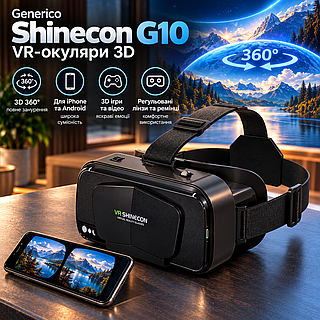 VR-очки Generico Shinecon G10 3D 360°, виртуальная реальность для iPhone и Android, Bluetooth-пульт, 3D-игры и видео