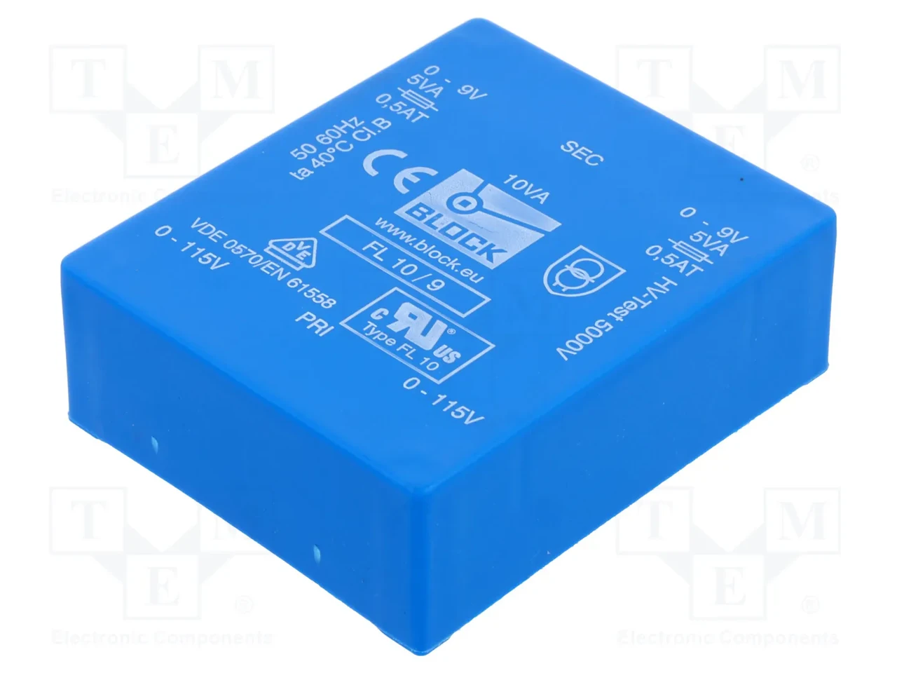 Трансформатор BLOCK FL 10/9, 10VA, 115VACx2, 9V, монтаж на PCB